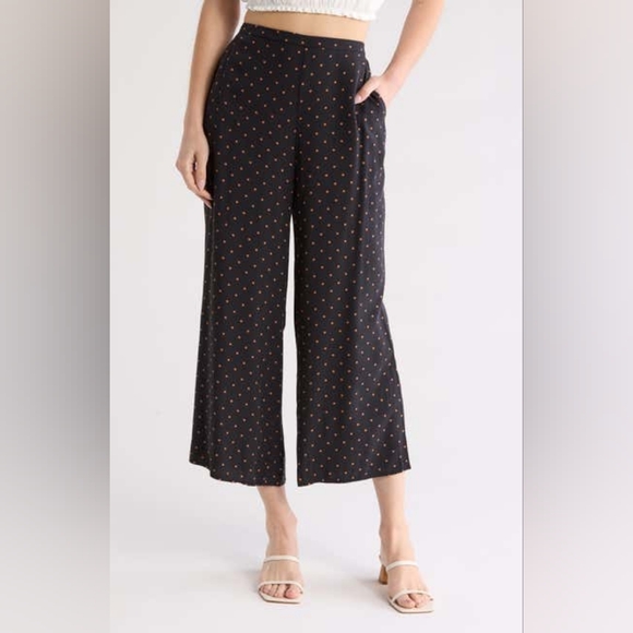 NORDSTROM RACK Printed Palazzo Pants, Small, BLACK- RUST ARGAN HANNA DOT - Picture 1 of 3